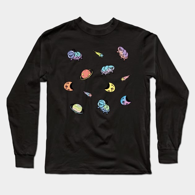 Cute Tardigrade Doodle in Space Long Sleeve T-Shirt by supermara